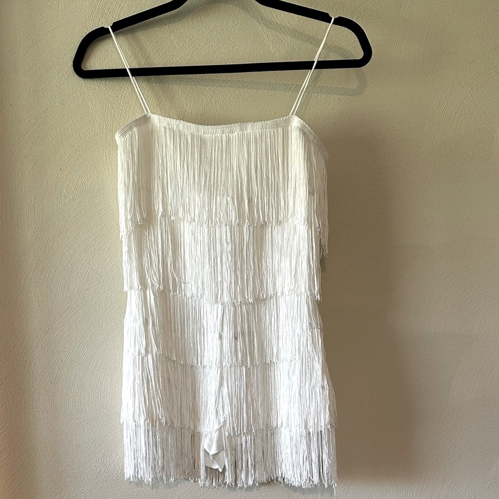 White Fringe Small Spaghetti Strap Romper, Never Worn